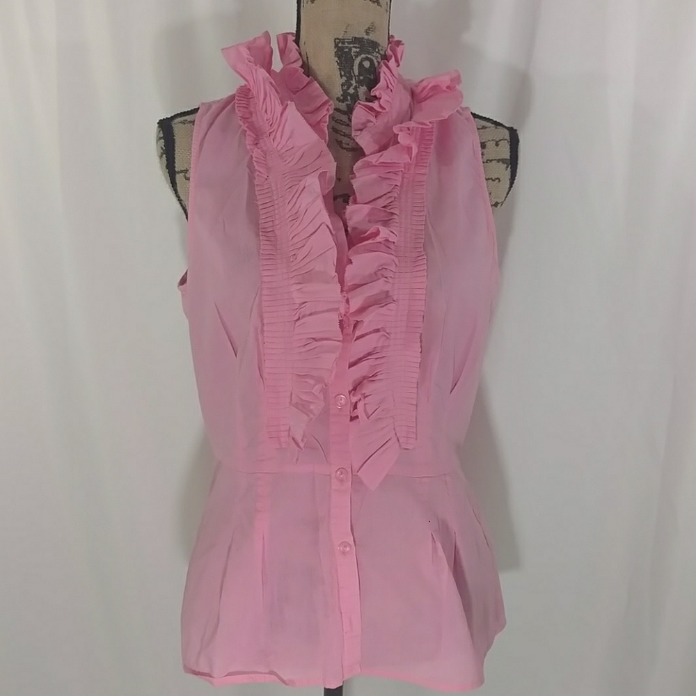 ECI Sleeveles Ruffled Button down Blouse Sz L